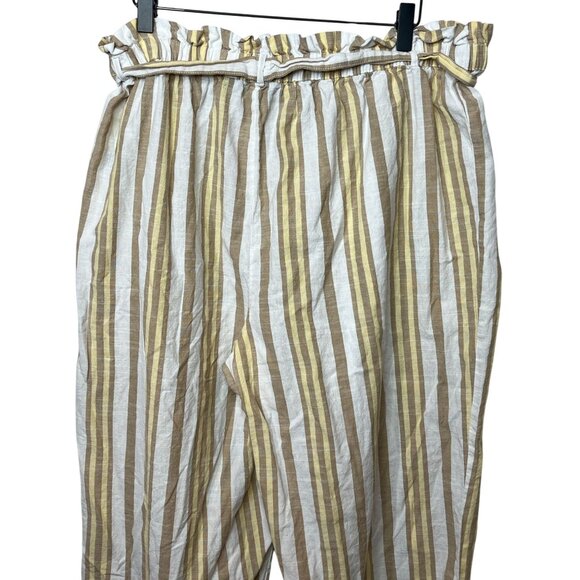 Mlle Gabrielle Plus 2X Cropped Pants Yellow White Striped High Rise Cotton - Picture 13 of 14